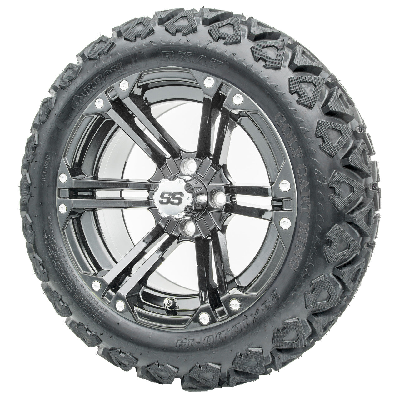 14" RHOX RX351 Gloss Black Wheels and Lifted Tires Combo