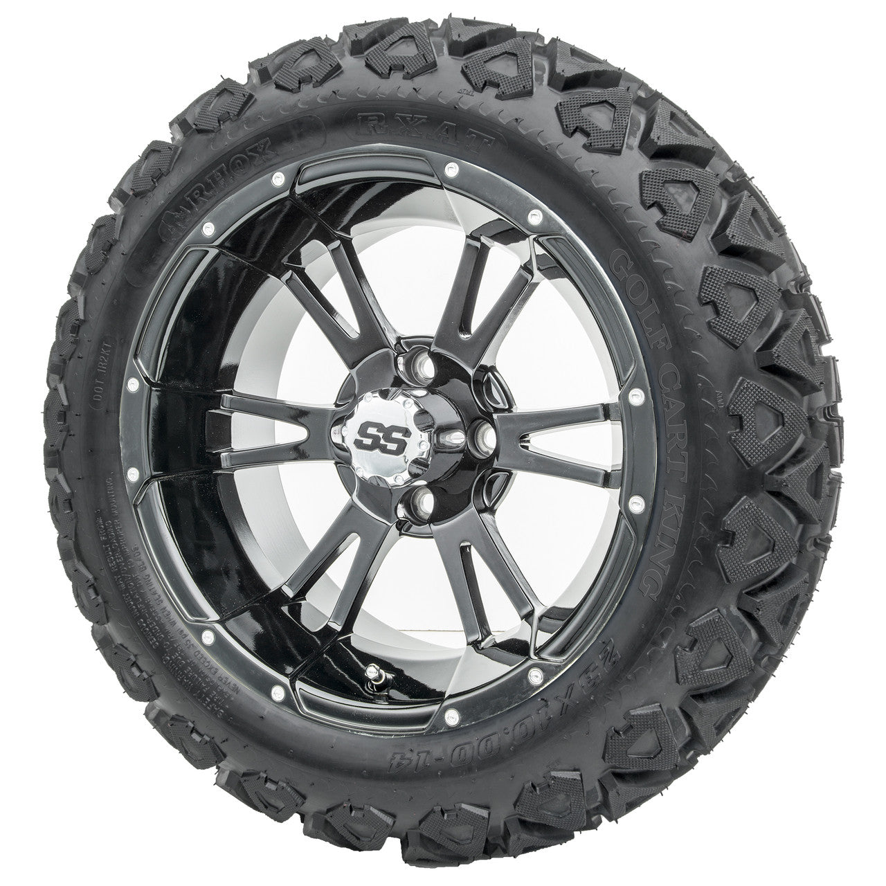 14" RHOX RX341 Black Wheels and Lifted Tires Combo