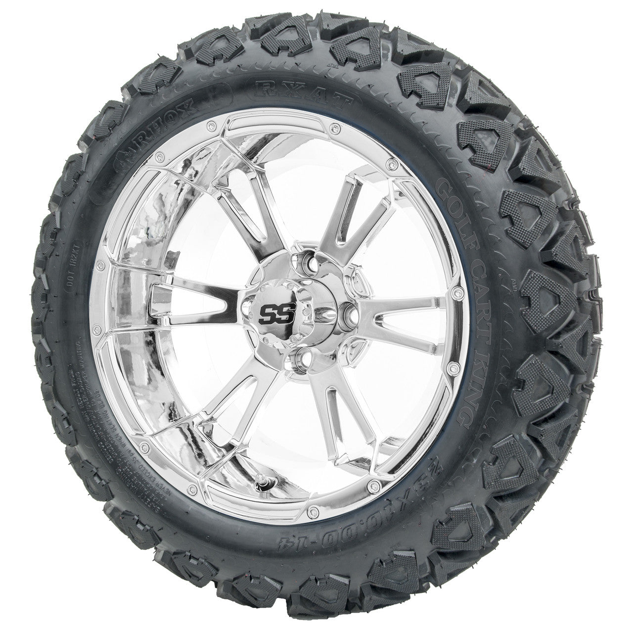 14" RHOX RX342 Chrome Wheels and Lifted Tires Combo