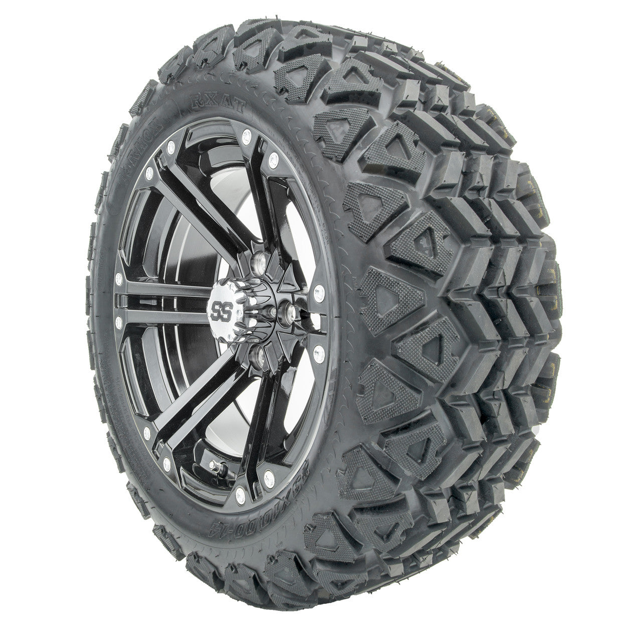 14" RHOX RX351 Gloss Black Wheels and Lifted Tires Combo