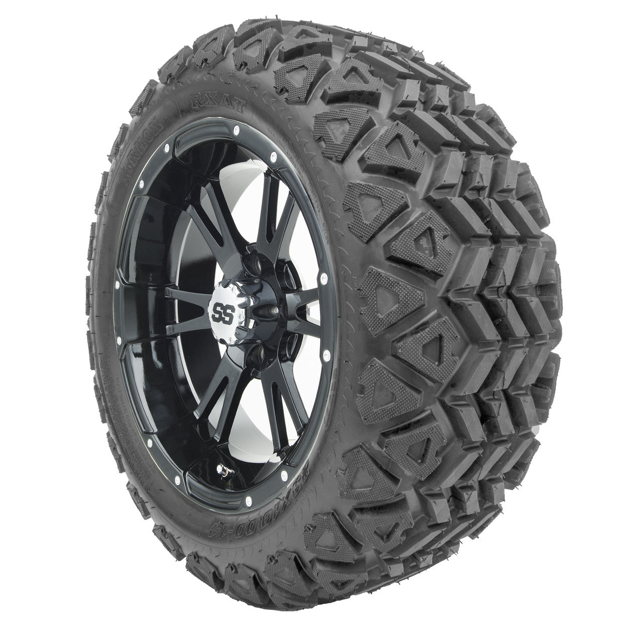 14" RHOX RX341 Black Wheels and Lifted Tires Combo