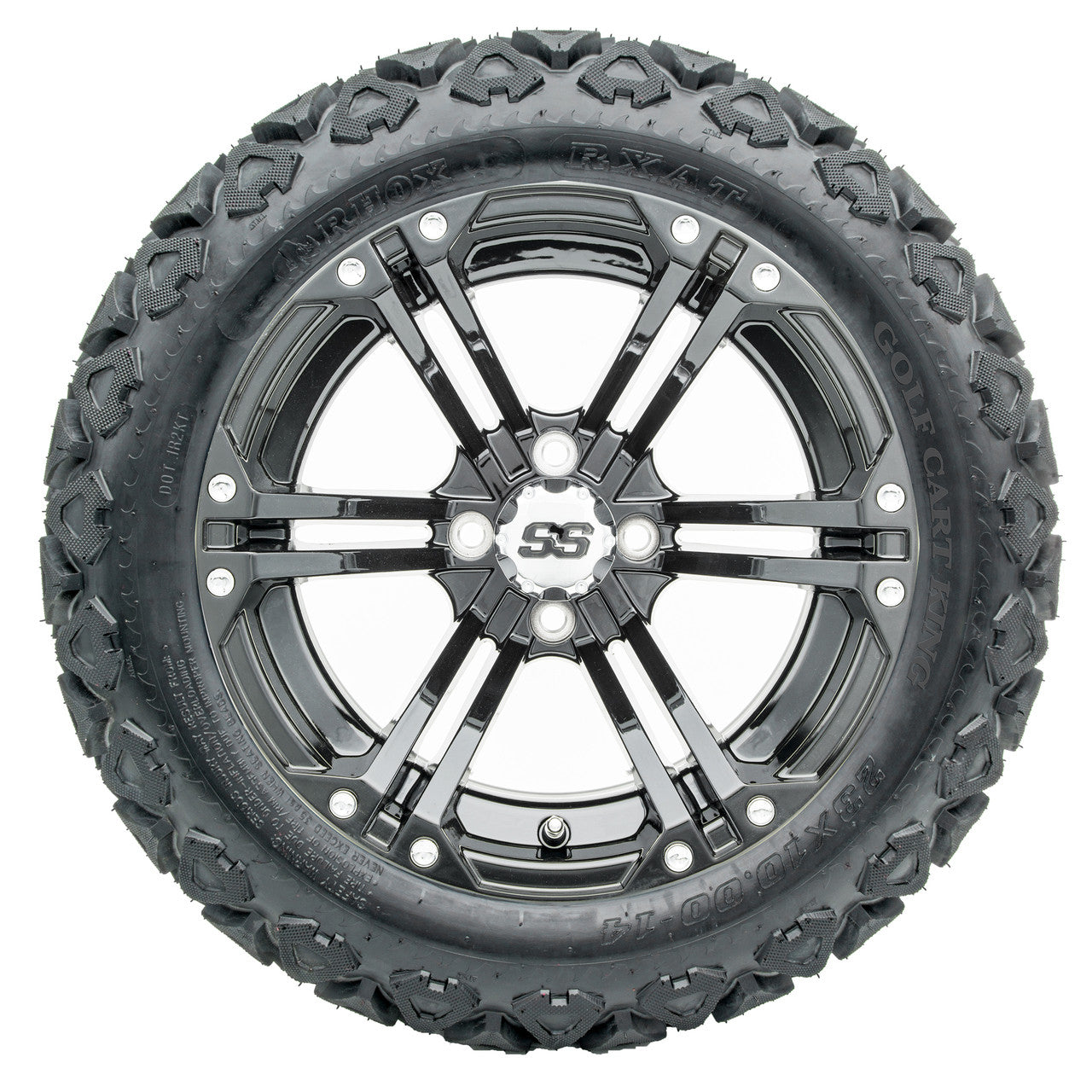 14" RHOX RX351 Gloss Black Wheels and Lifted Tires Combo