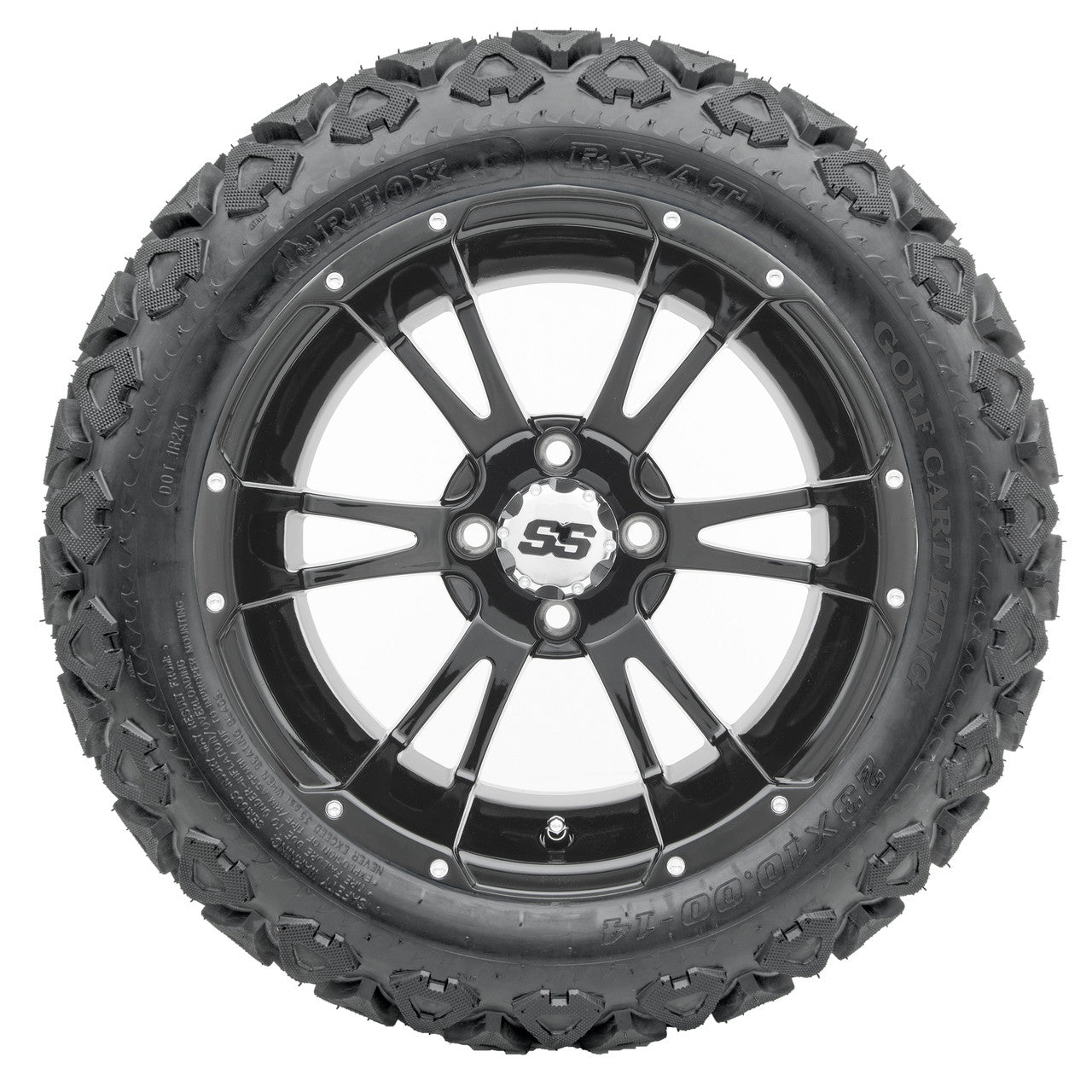 14" RHOX RX341 Black Wheels and Lifted Tires Combo