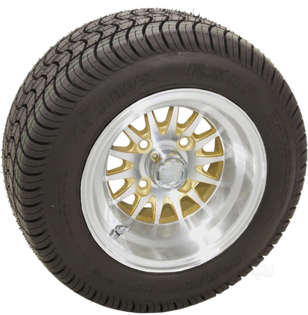 RHOX 10" Phoenix Machined Gold Wheels with Street Low Profile Tire Options Combo