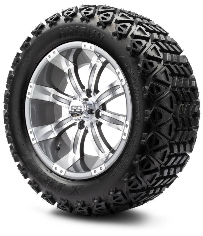 14" Tempest Gunmetal Golf Cart Wheels, All Terrain Tires and a 6" Lift Kit Combo