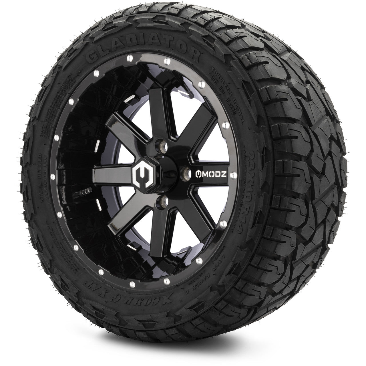 MODZ® 14" Assault Glossy Black Ball Mill - Lifted Tires and Wheels Combo