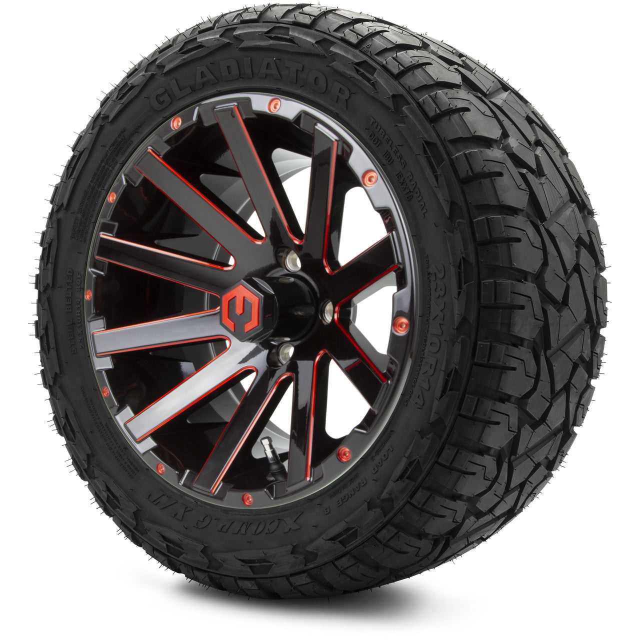 MODZ® 14" Mauler Red and Black Ball Mill - Lifted Tires and Wheels Combo