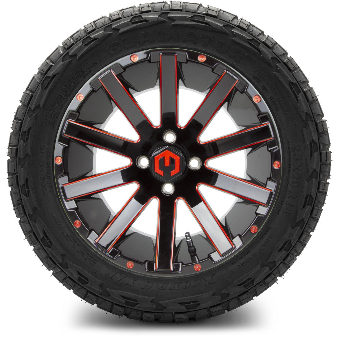 MODZ® 14" Mauler Red and Black Ball Mill - Lifted Tires and Wheels Combo