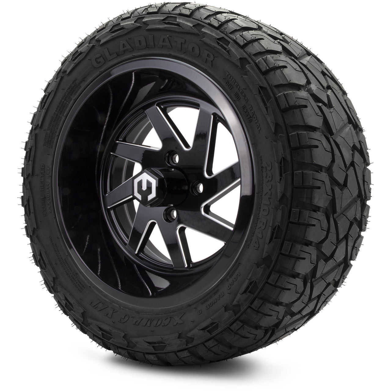 MODZ® 14" Fury Glossy Black with Ball Mill - Lifted Tires and Wheels Combo