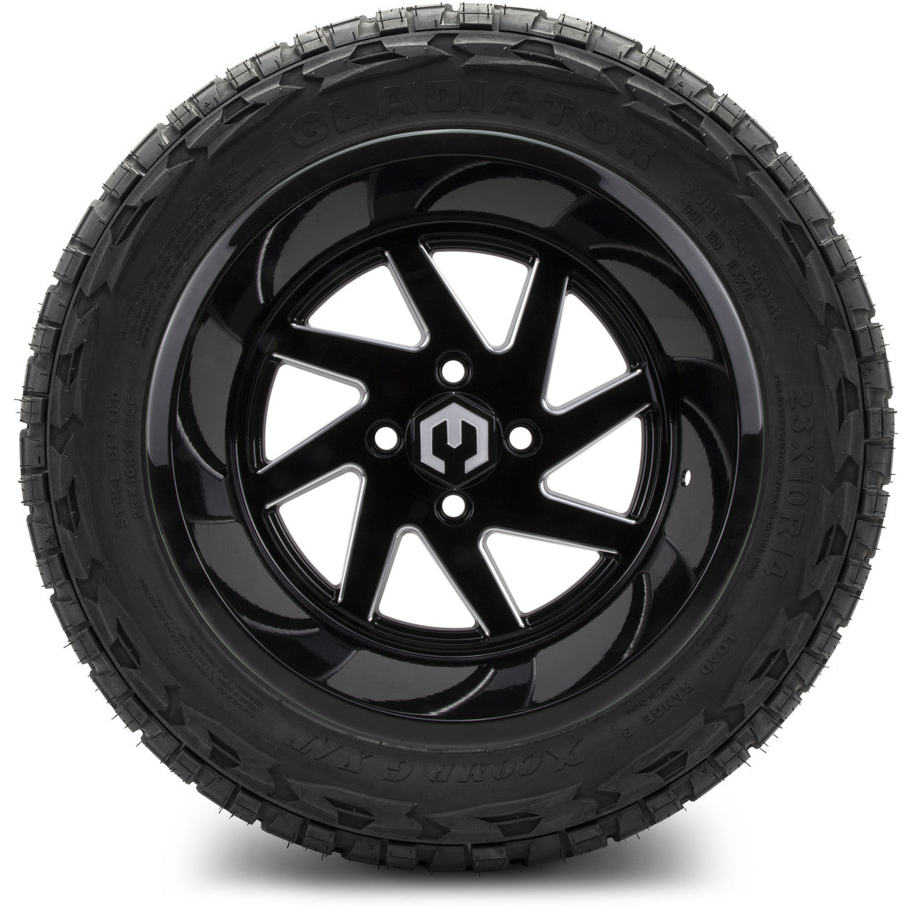 MODZ® 14" Fury Glossy Black with Ball Mill - Lifted Tires and Wheels Combo