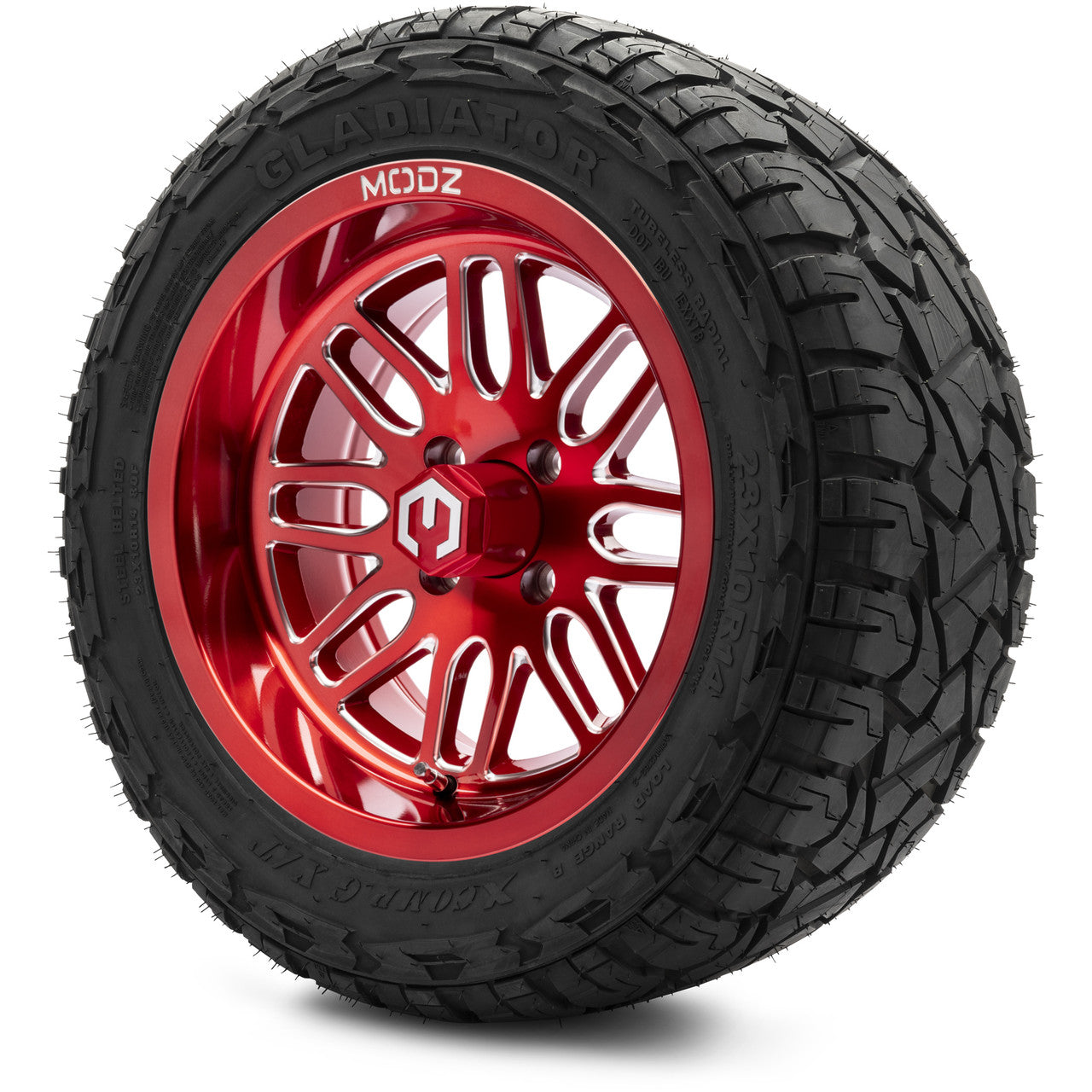 MODZ® 14" Mayhem Brushed Red with Ball Mill - Lifted Tires and Wheels Combo