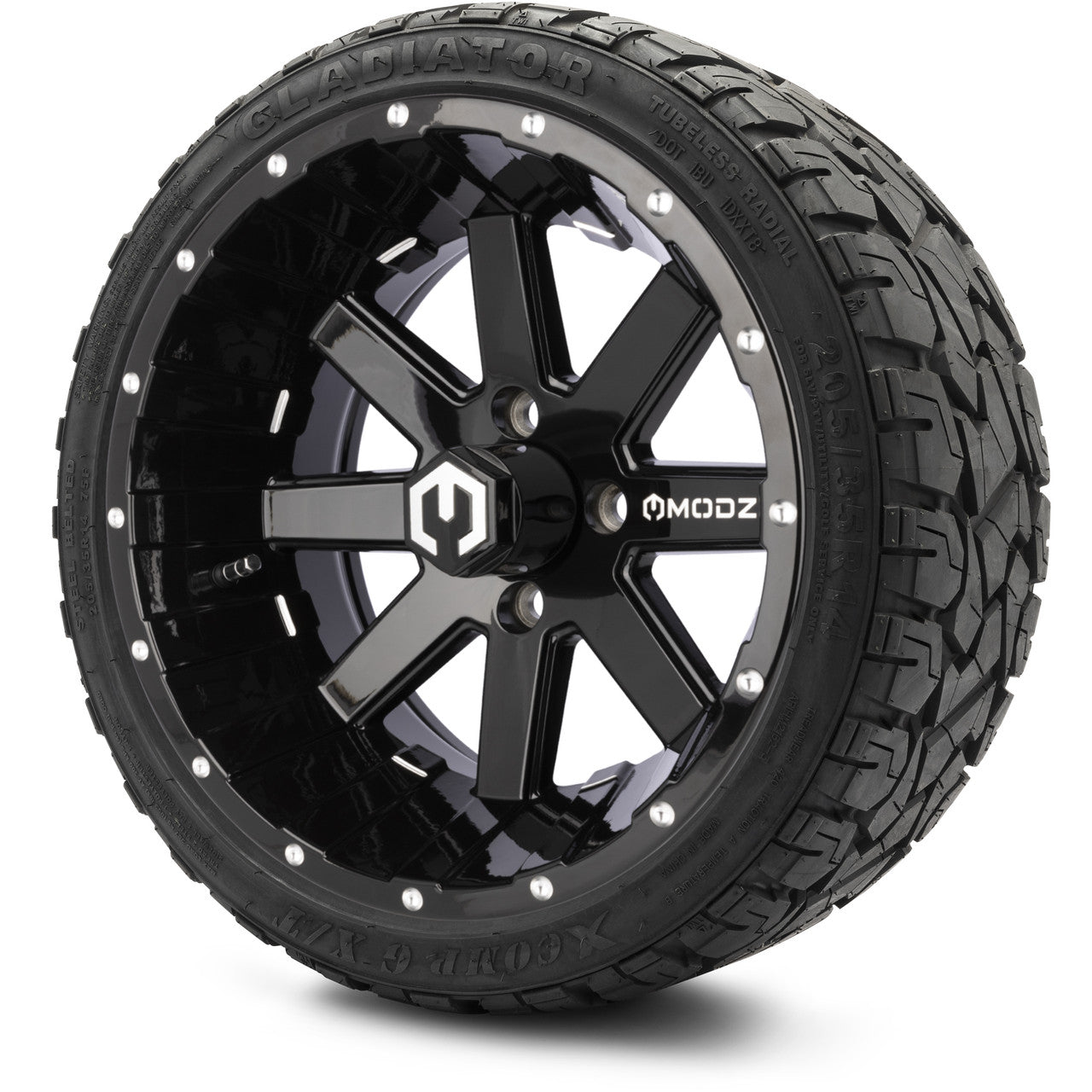 MODZ® 14" Assault Glossy Black Ball Mill - LowPro Street Tire and Wheels Combo