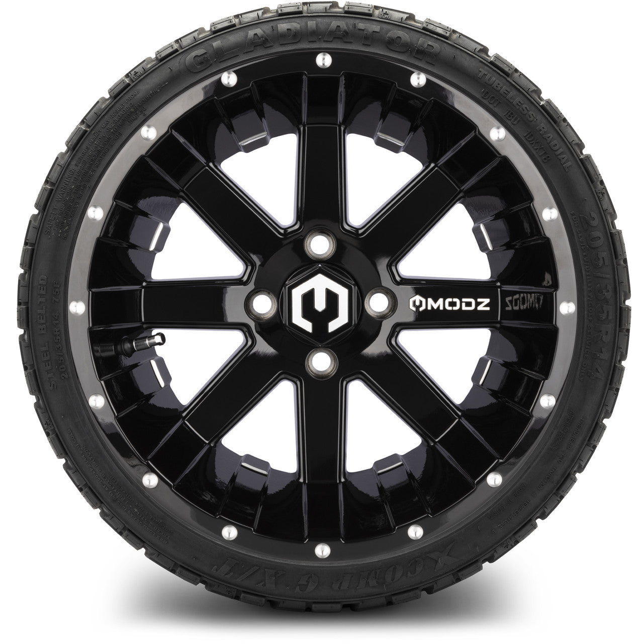 MODZ® 14" Assault Glossy Black Ball Mill - LowPro Street Tire and Wheels Combo