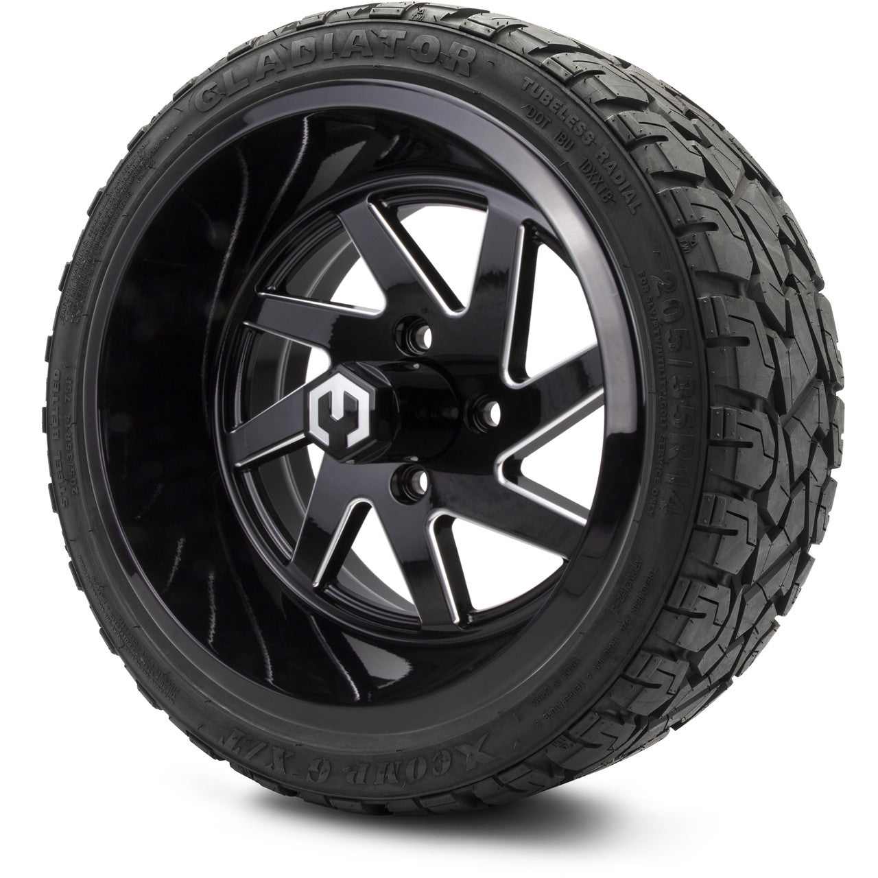 MODZ® 14" Fury Glossy Black with Ball Mill - LowPro Street Tire and Wheels Combo