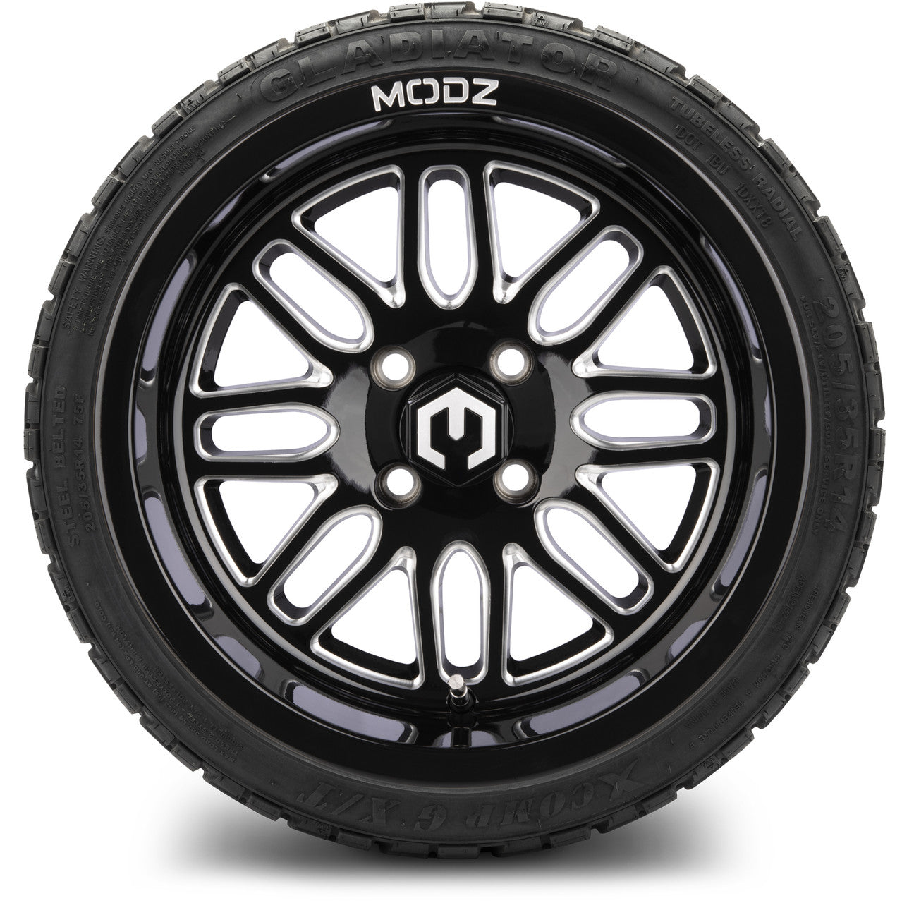 MODZ® 14" Mayhem Glossy Black Ball Mill - LowPro Street Tire and Wheels Combo