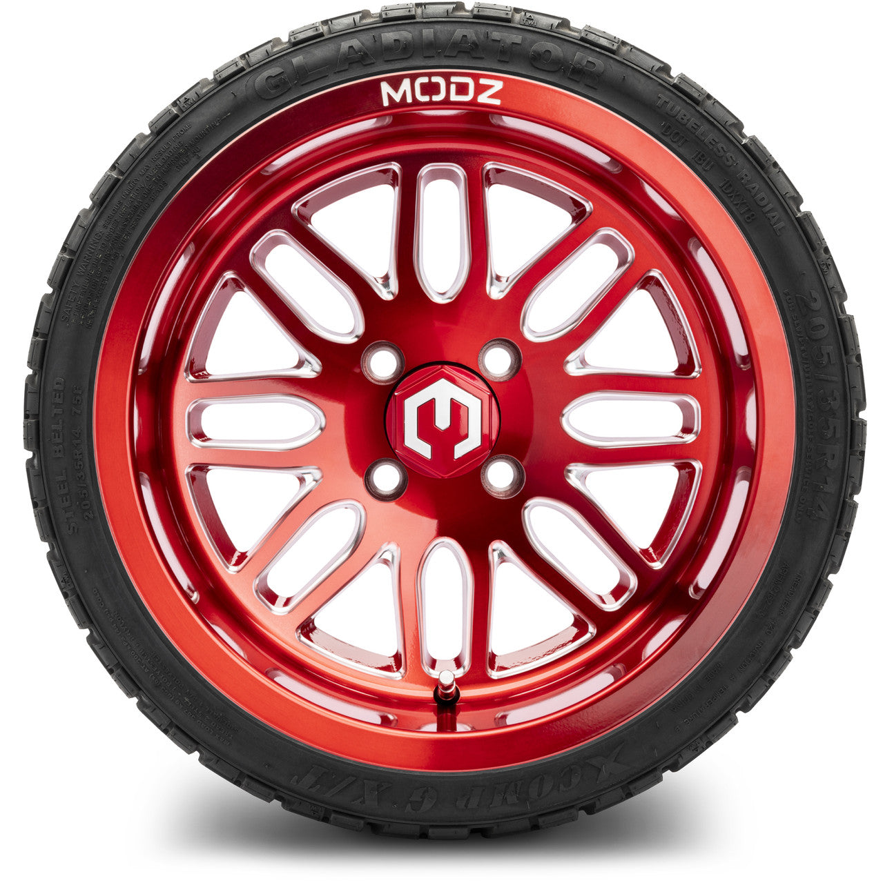 MODZ® 14" Mayhem Brushed Red with Ball Mill - LowPro Street Tire and Wheels Combo