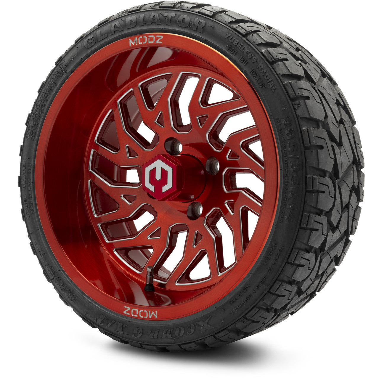 MODZ® 14" Carnage Brushed Red with Ball Mill - LowPro Street Tire and Wheels Combo