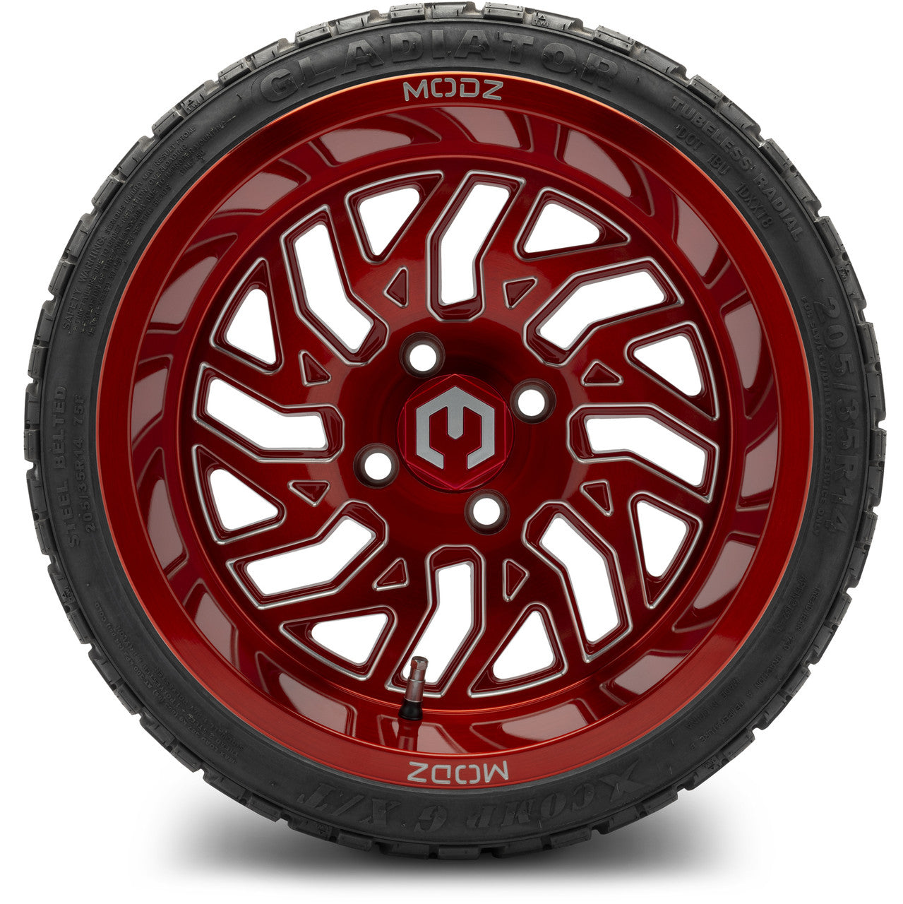 MODZ® 14" Carnage Brushed Red with Ball Mill - LowPro Street Tire and Wheels Combo