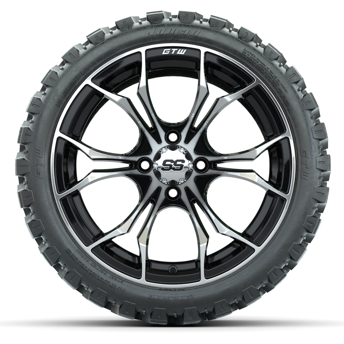 15-Inch GTW Spyder Machined and Black Wheels with GTW Nomad Off Road Tires (Set of 4)