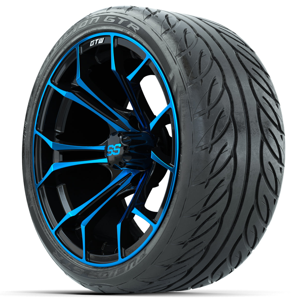 15-Inch GTW Spyder Blue and Black Wheels with 22' GTW Fusion GTR Street Tires (Set of 4)