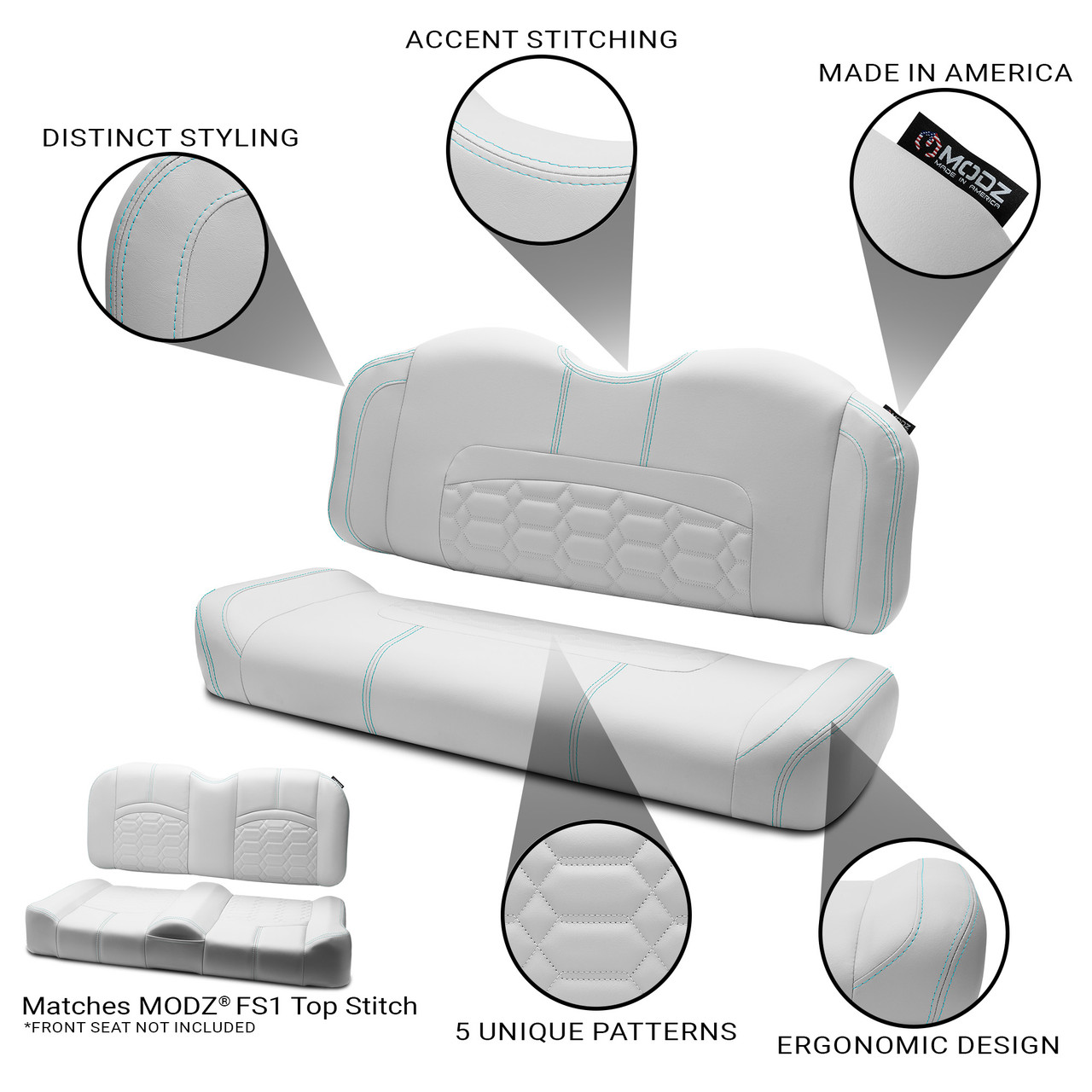 MODZ® RSC1 Top Stitch Rear Seat Cushion - White