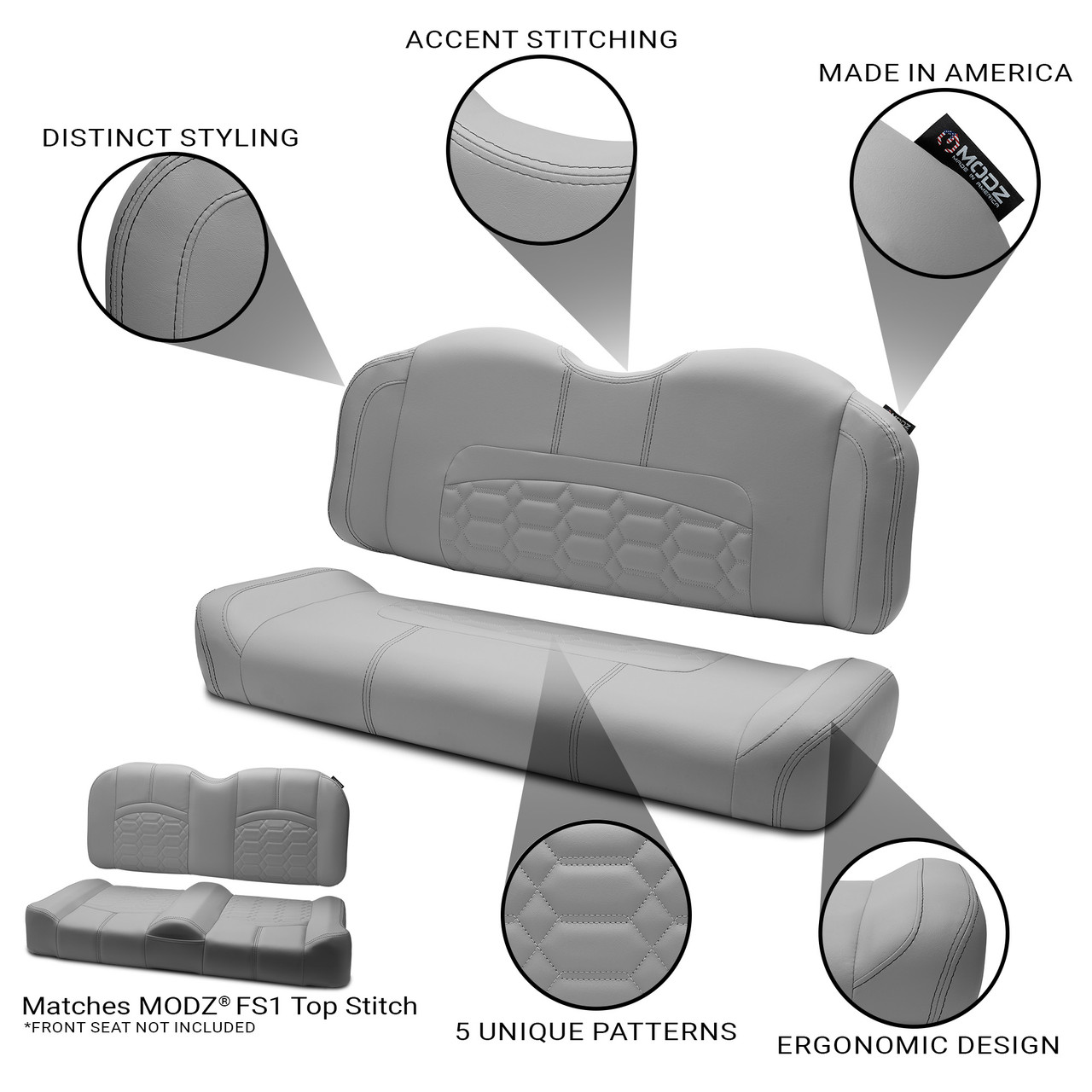 MODZ® RSC1 Top Stitch Rear Seat Cushion - Gray