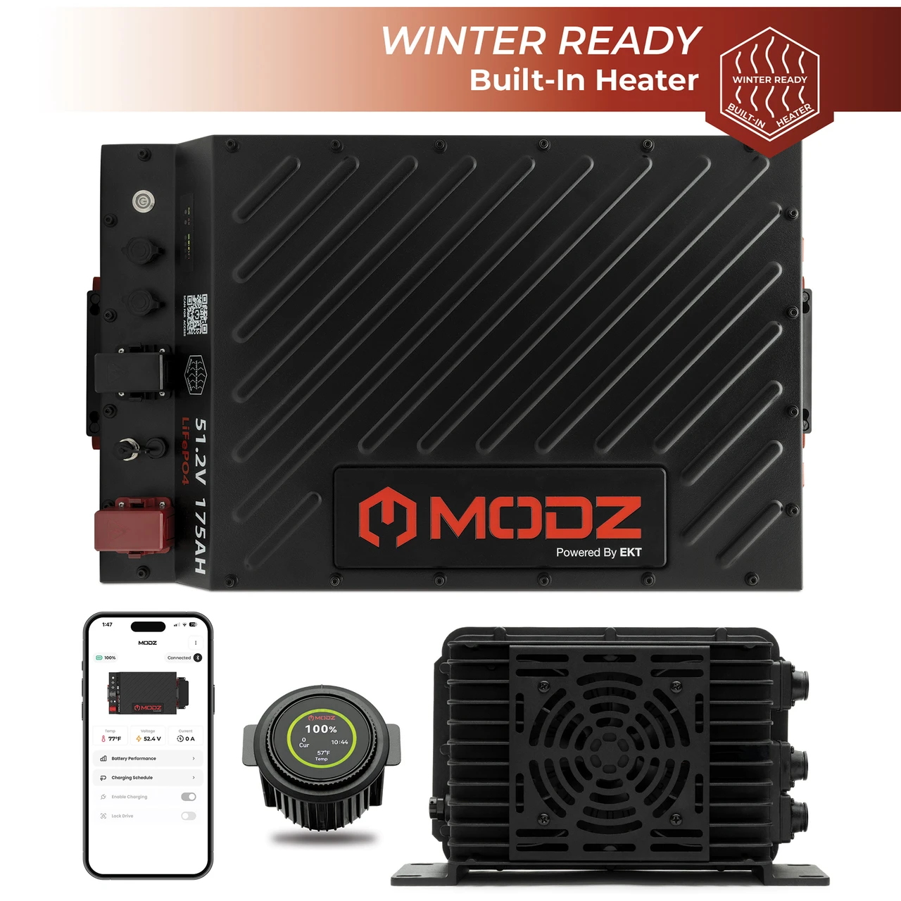 MODZ® Universal 48 Volt (51.2V) 175Ah Blade Lithium Golf Cart Battery Bundle with Built-In Heater