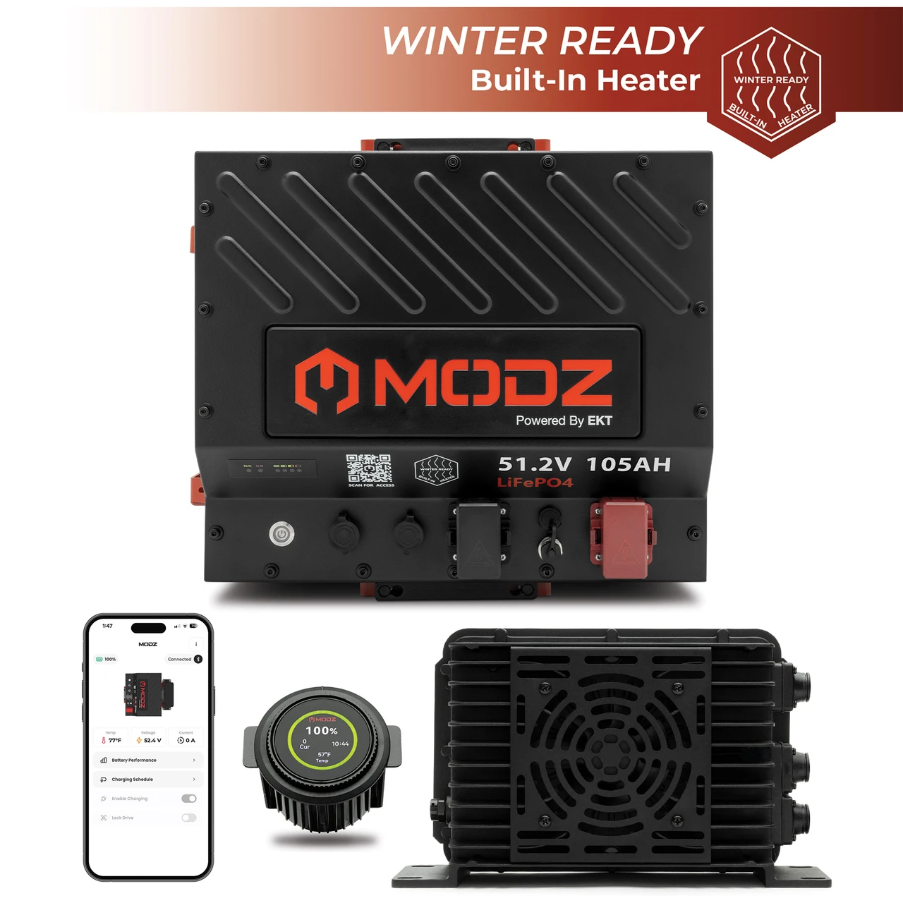 MODZ® Universal 48 Volt (51.2V)105Ah Nano Lithium Golf Cart Battery Bundle with Built-In Heater