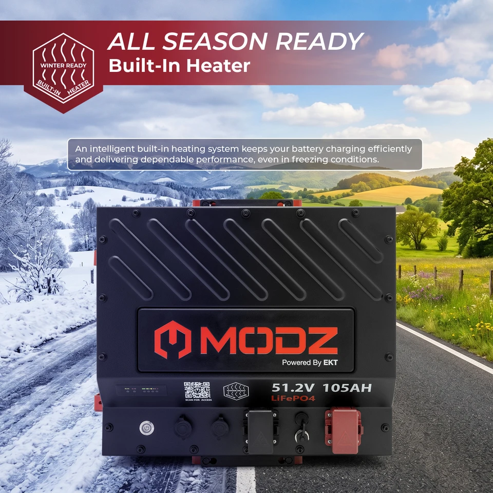 MODZ® Universal 48 Volt (51.2V)105Ah Nano Lithium Golf Cart Battery Bundle with Built-In Heater