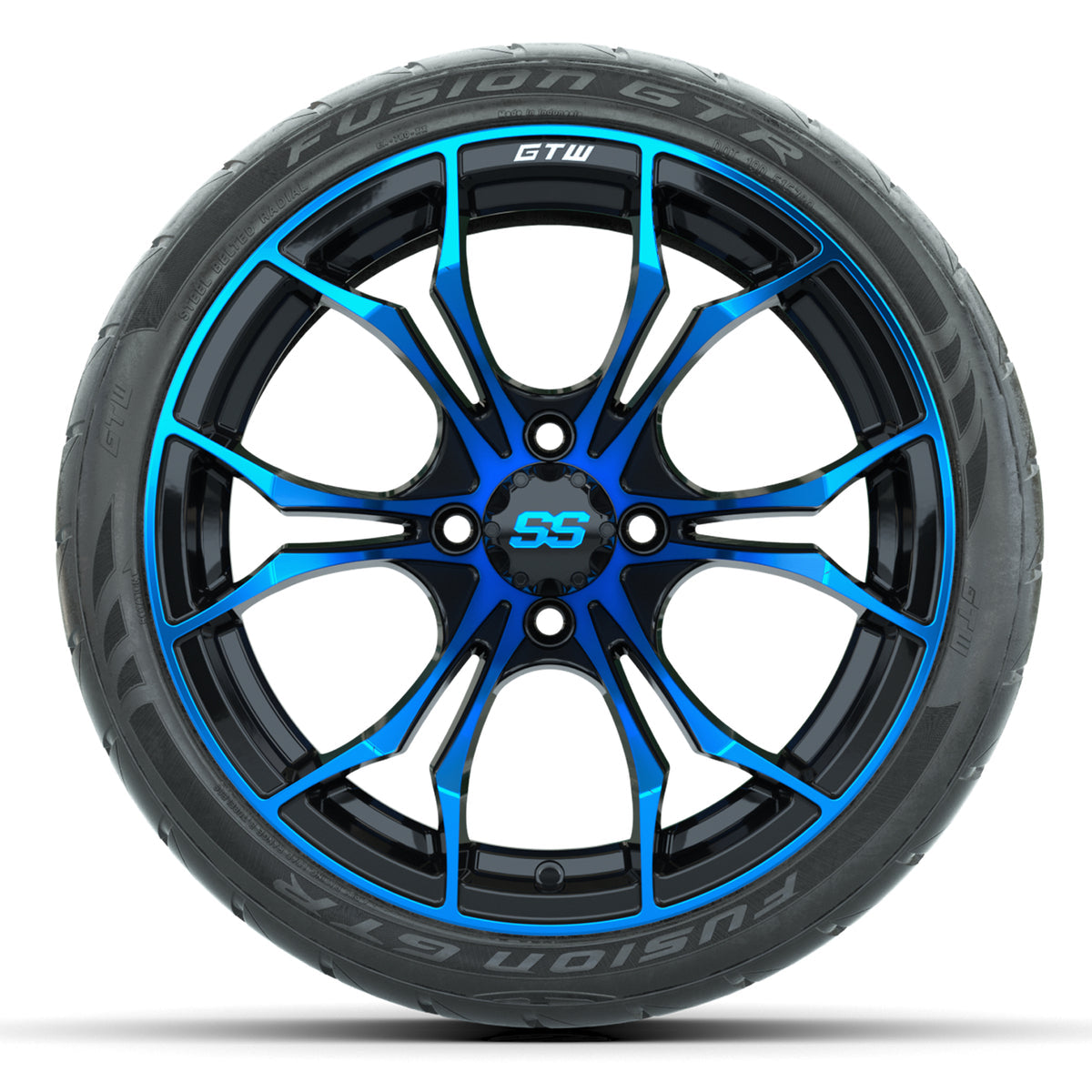 15-Inch GTW Spyder Blue and Black Wheels with 22' GTW Fusion GTR Street Tires (Set of 4)
