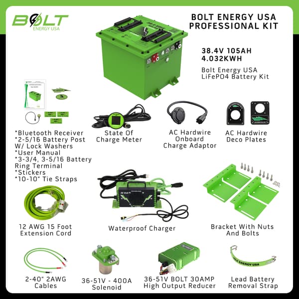 Bolt Energy Lithium Club Car DS 36V, 38V 105AH Standard Battery Kit