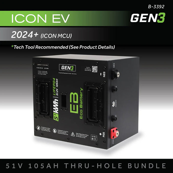 Eco Battery Lithium ICON EV 51V 105Ah Bundle "Thru Hole" 2024+ (Icon MCU)