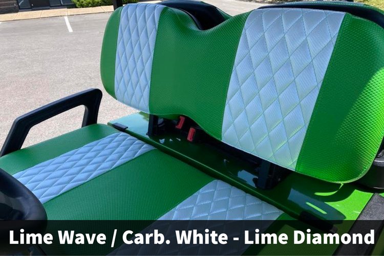 Lime Green & Carbon White Diamond Stitch Seat Covers (Yamaha, EZGO, Club Car, ICON, Advanced EV, Evolution)